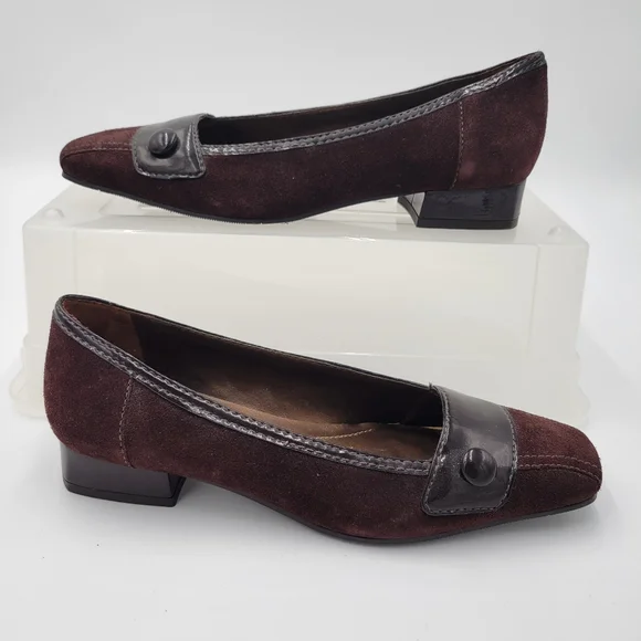 Naturalizer Brown Suede/Leather Pumps Low Block Heels Size 7 - Picture 2 of 7